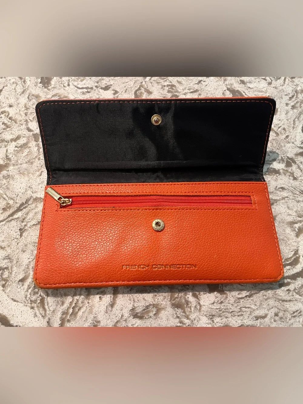 French Connection Pebbled Leather Fold-Over Wallet in Orange